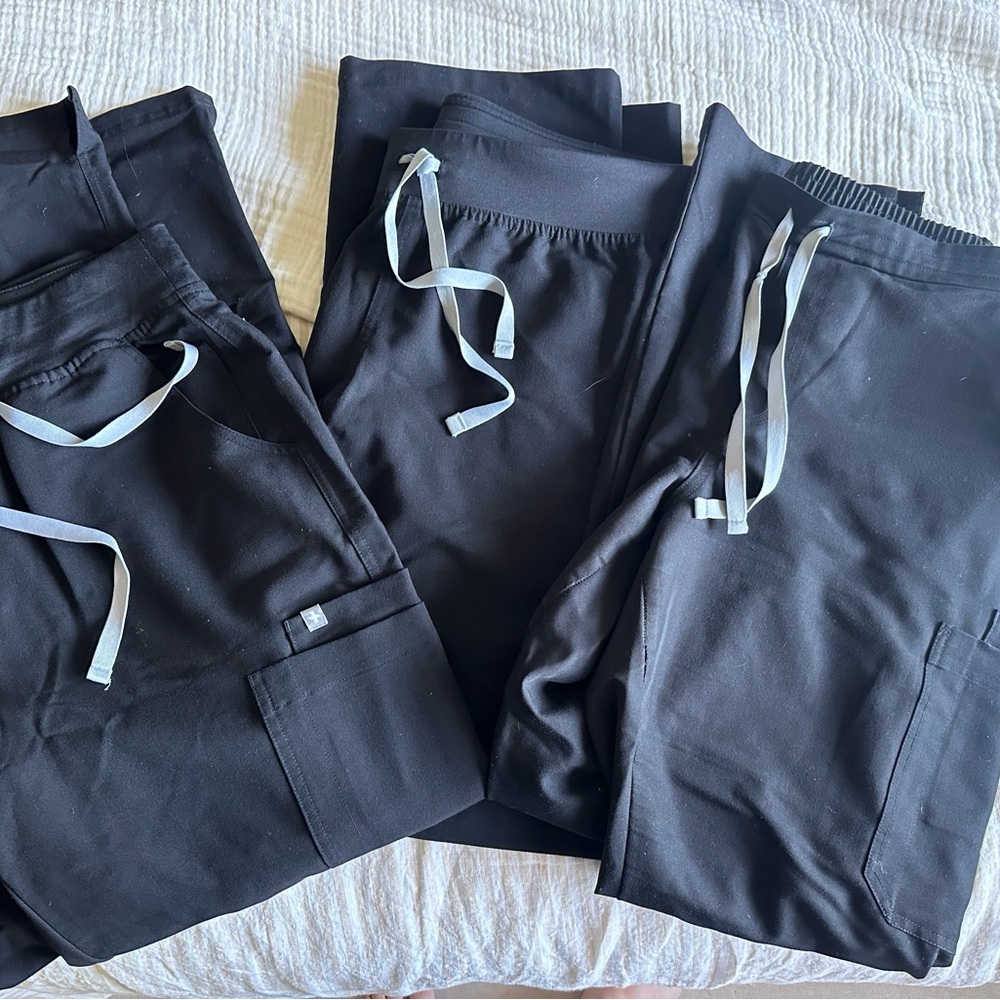 Lot of 3 Figs Black Scrubs Pants